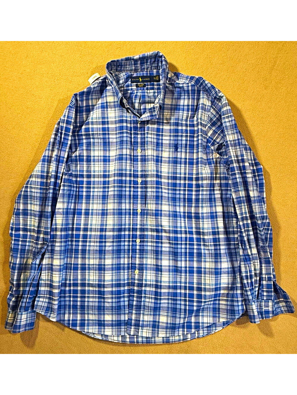 Ralph Lauren Men’s 2XL Blue White Plaid Classic Fit Button-Up
